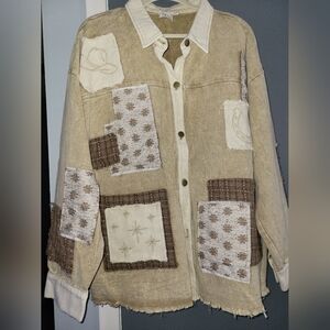 Oli & Hali Beige and Brown Patchwork Button Down Shirt